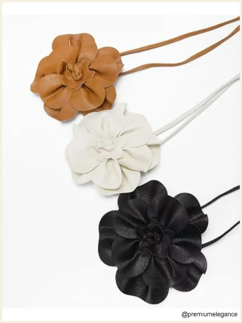 PU Leather Floral Waist Tie Belt Cinch Belt for Dresses